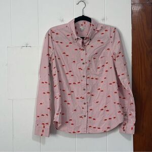 Anthropologie Odille Mouse & Cheese Novelty Print Button Down Shirt Pink Size 8